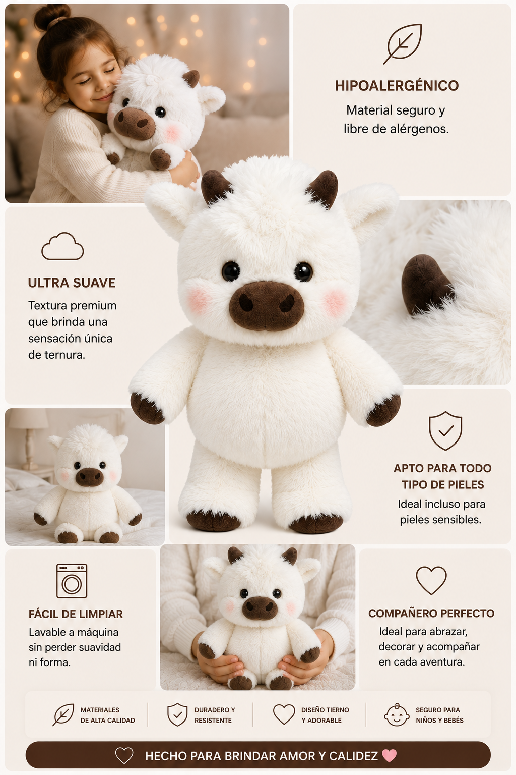 Peluche vaquita que corre color blanco